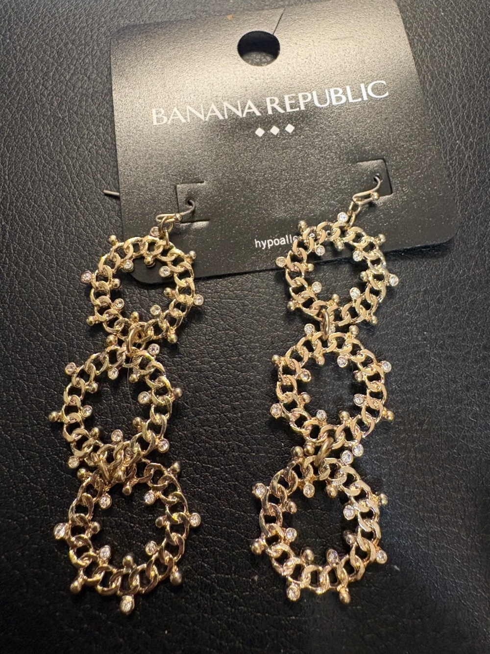 Banana Republic Polished Gold Tone Triple Crystal Filigree Pierced Earrings NWT